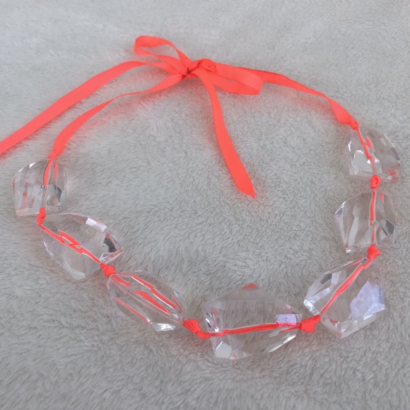 Chunky Clear Acrylic Bead Ribbon Necklace - Picture 2 of 4